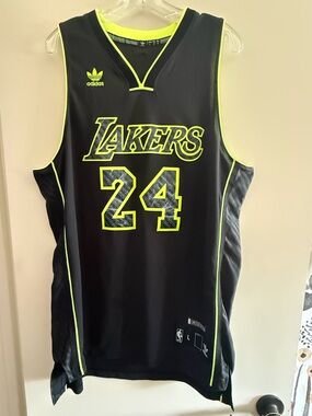 Kobe Bryant Adidas Black Jersey with Neon Yellow Lakers 24
